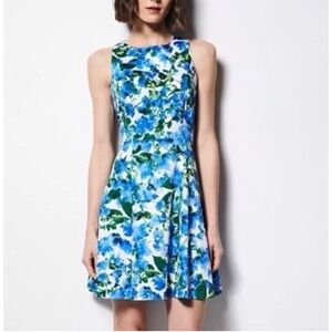 Milly Trumpet Dress Size 8 Sundress Blue Floral Twill Fit & Flare